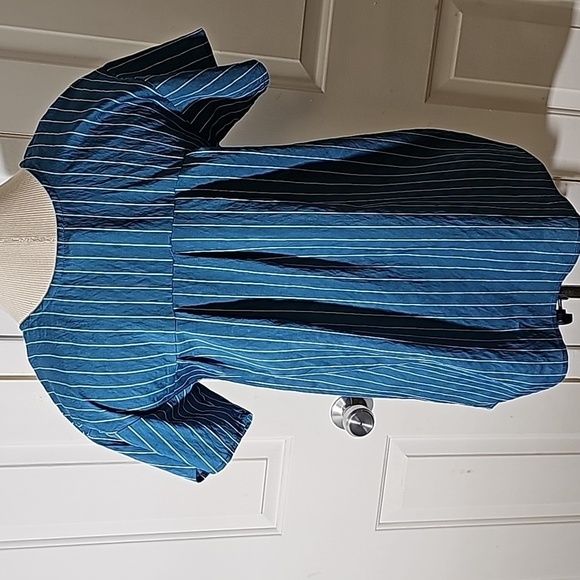 Layerz clothing top.blue with gray stripes beautiful silver enbroidery. Size sm - Picture 6 of 10